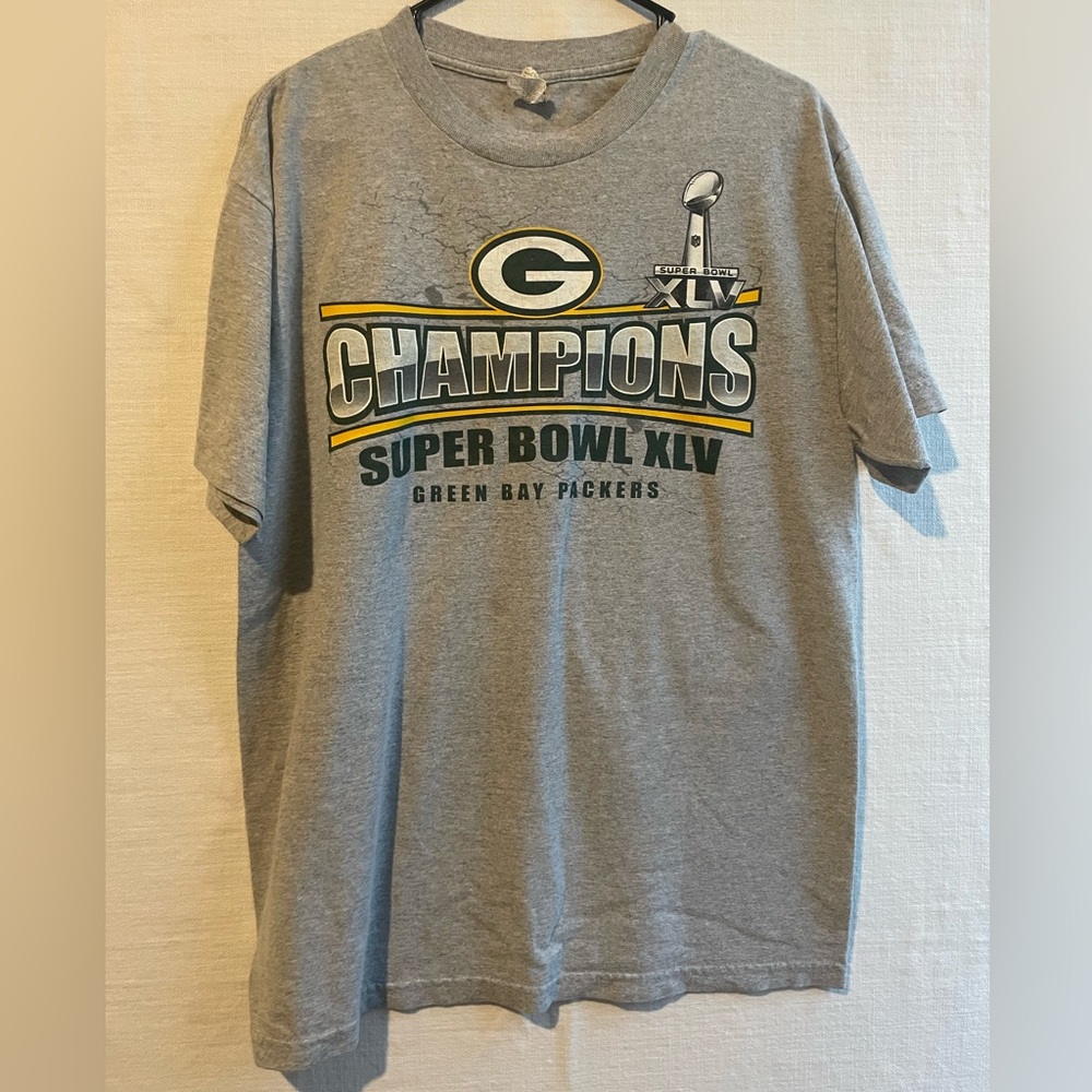 Alstyle Green Bay Packers Super Bowl XLV Champions Gray T-shirt Men's Size L NFL
